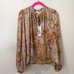 Rachel Zoe top Brown Pink Paisley Print Blouses Chiffon